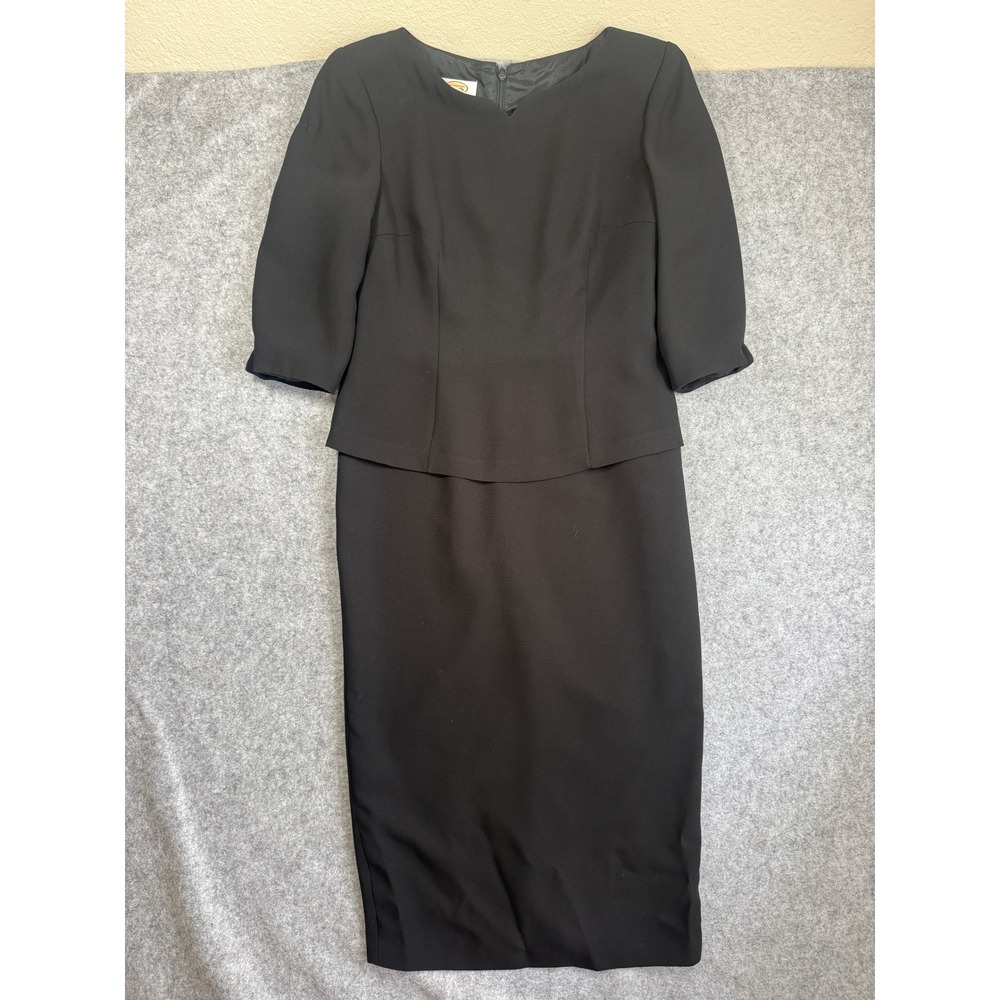 Talbots Women Petites 2 Piece Skirt Suit Set 4P Black Notch Neck Professional